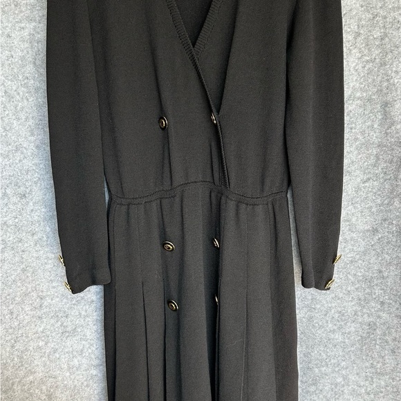 Vintage St. John By Marie Gray Black Santana Knit Sweater Dress Buttons Size 10 - Picture 5 of 13